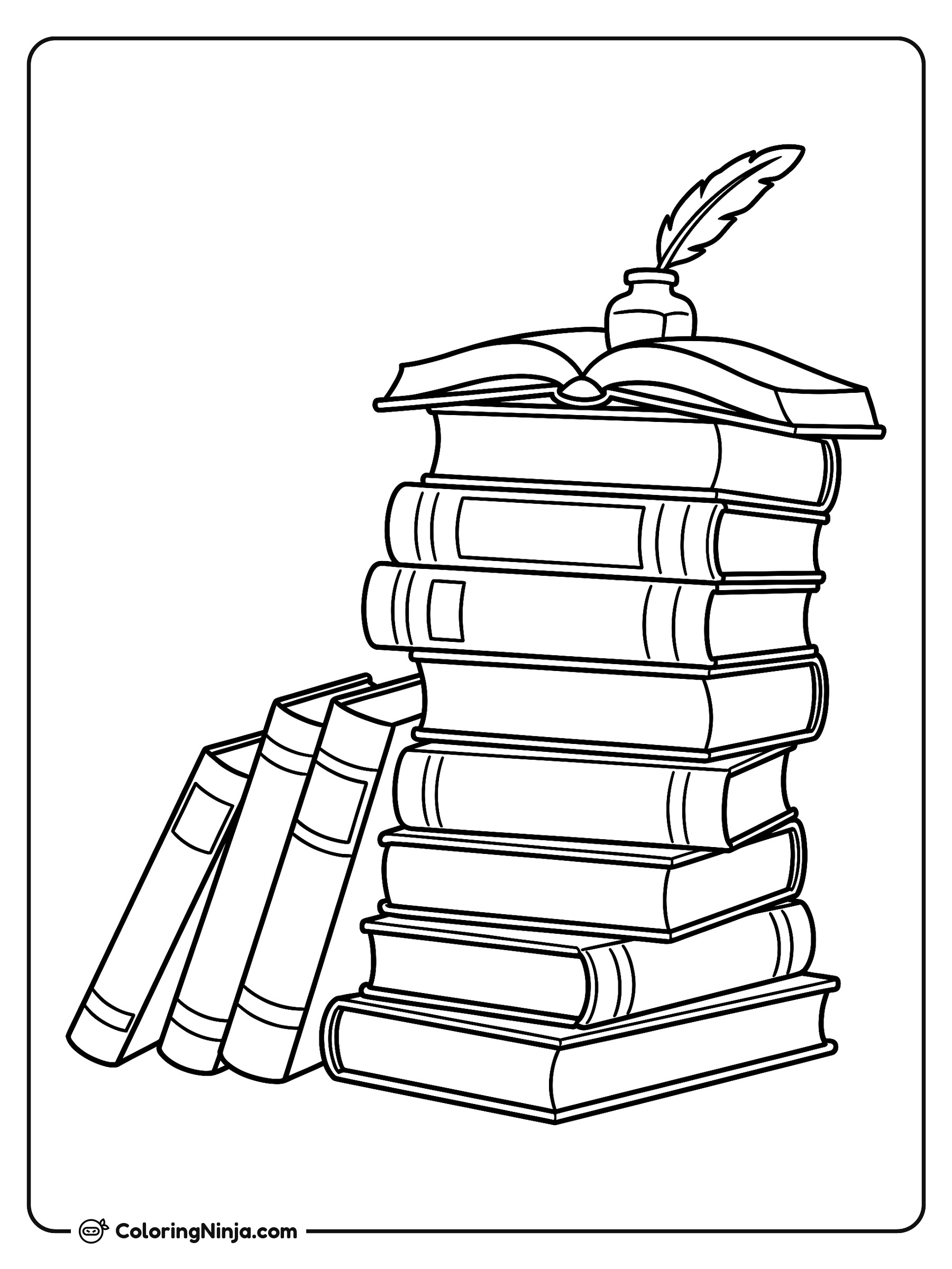 Una gran pila de libros: dibujo para colorear