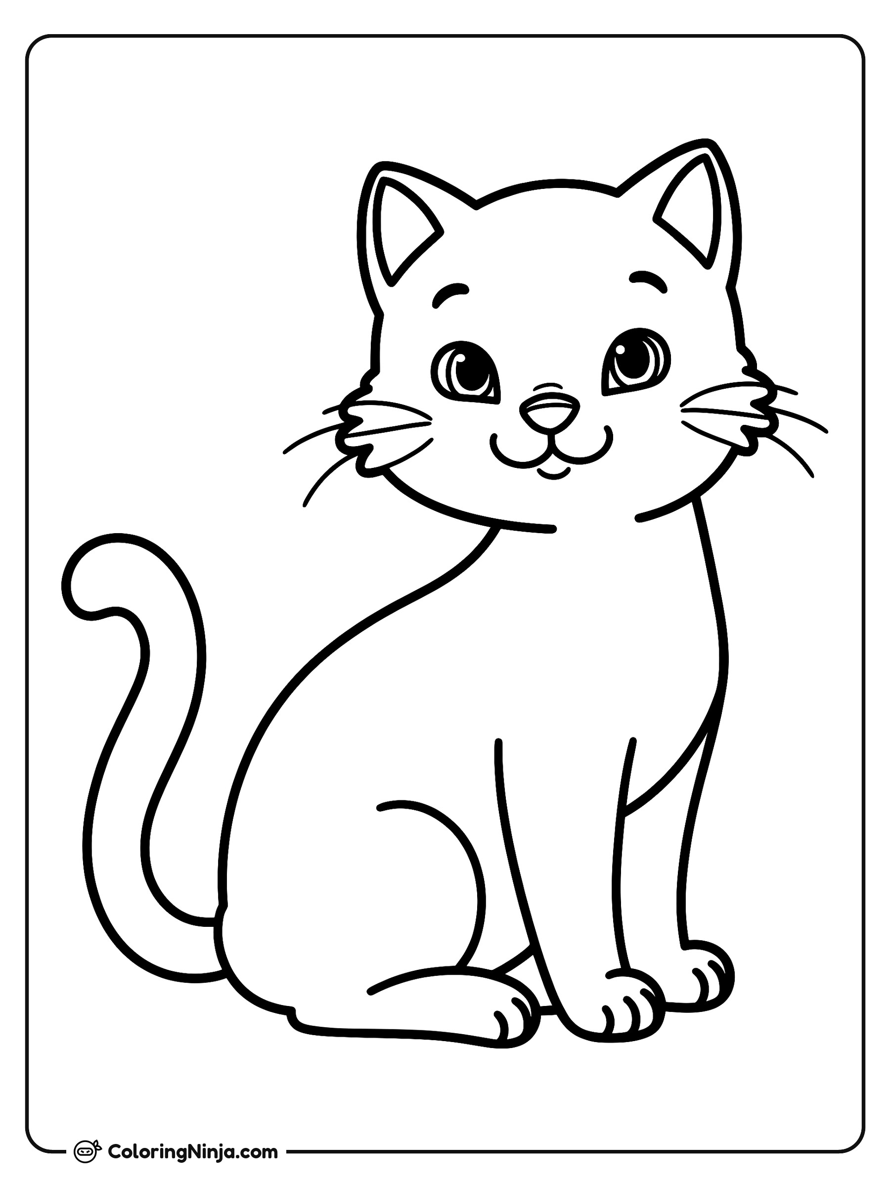 Lindo Gatito Sentado con Cola Curvada: dibujo para colorear