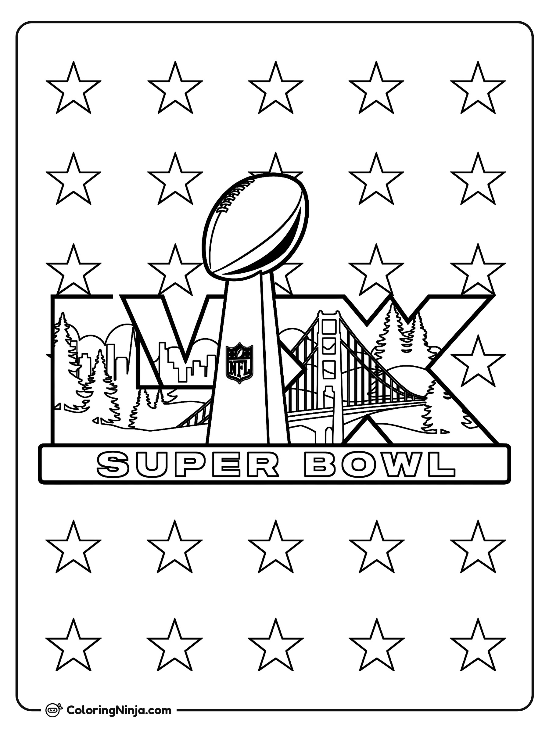 Trofeo del Super Bowl LX y San Francisco: dibujo para colorear
