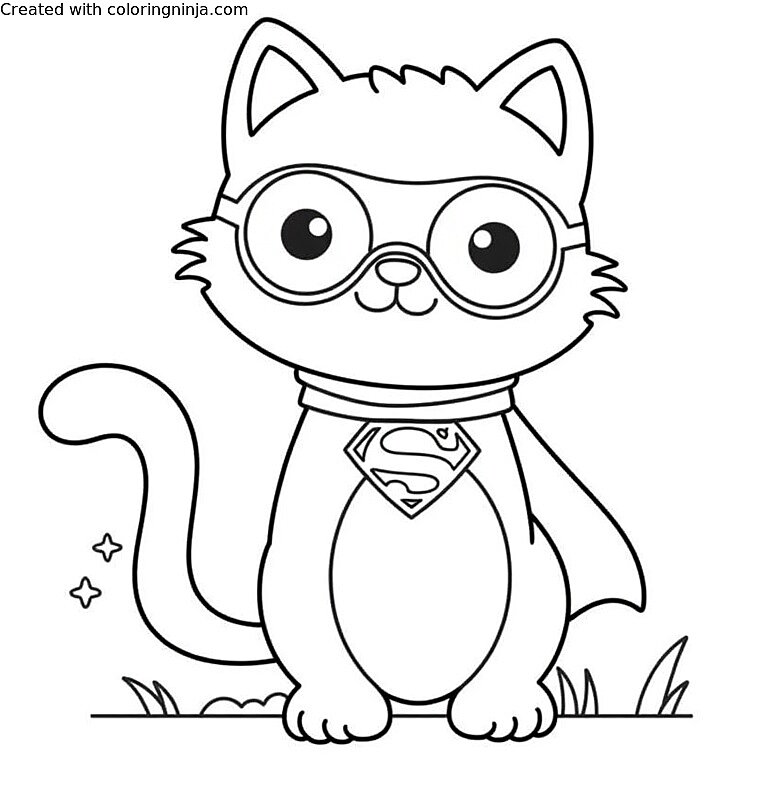 A coloring page of super cat