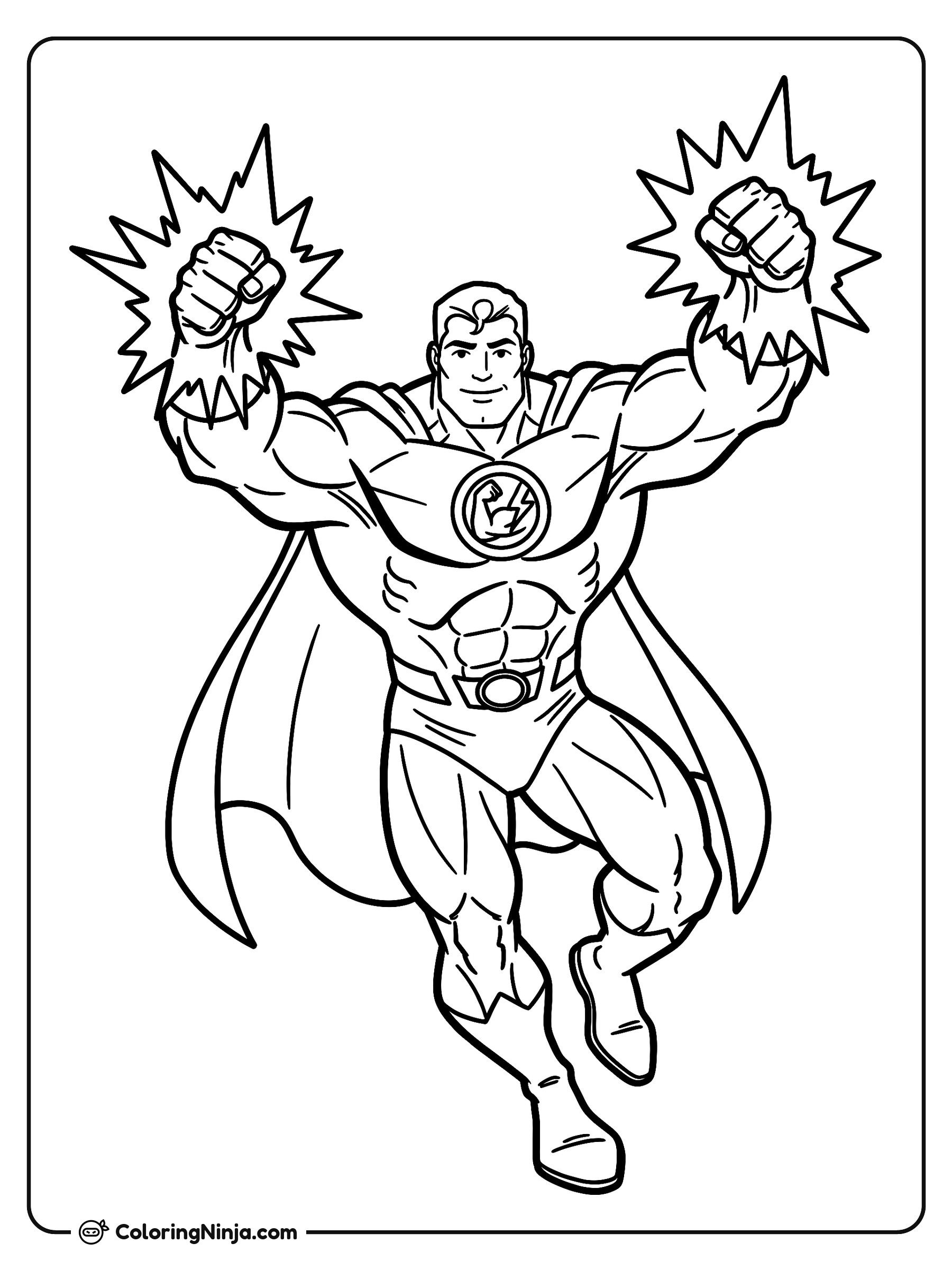 Poderoso superhéroe alzando los puños: dibujo para colorear