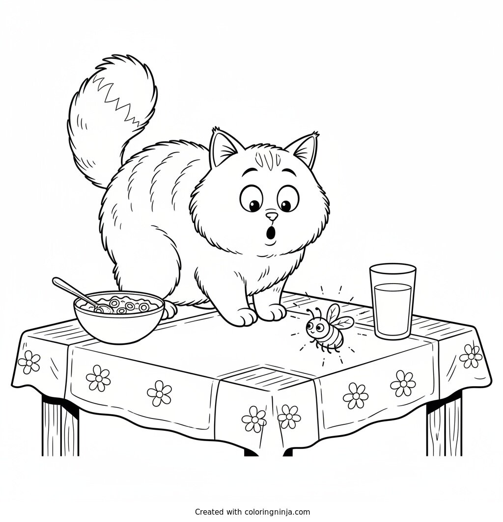 The Surprised Kitchen Cat Coloring Page