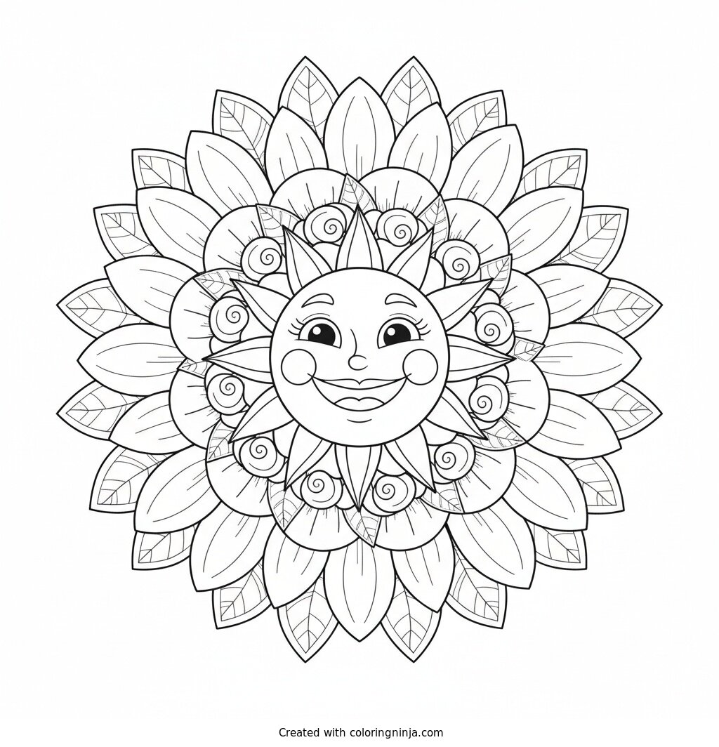 Sunny Flower Petal Mandala Coloring Page