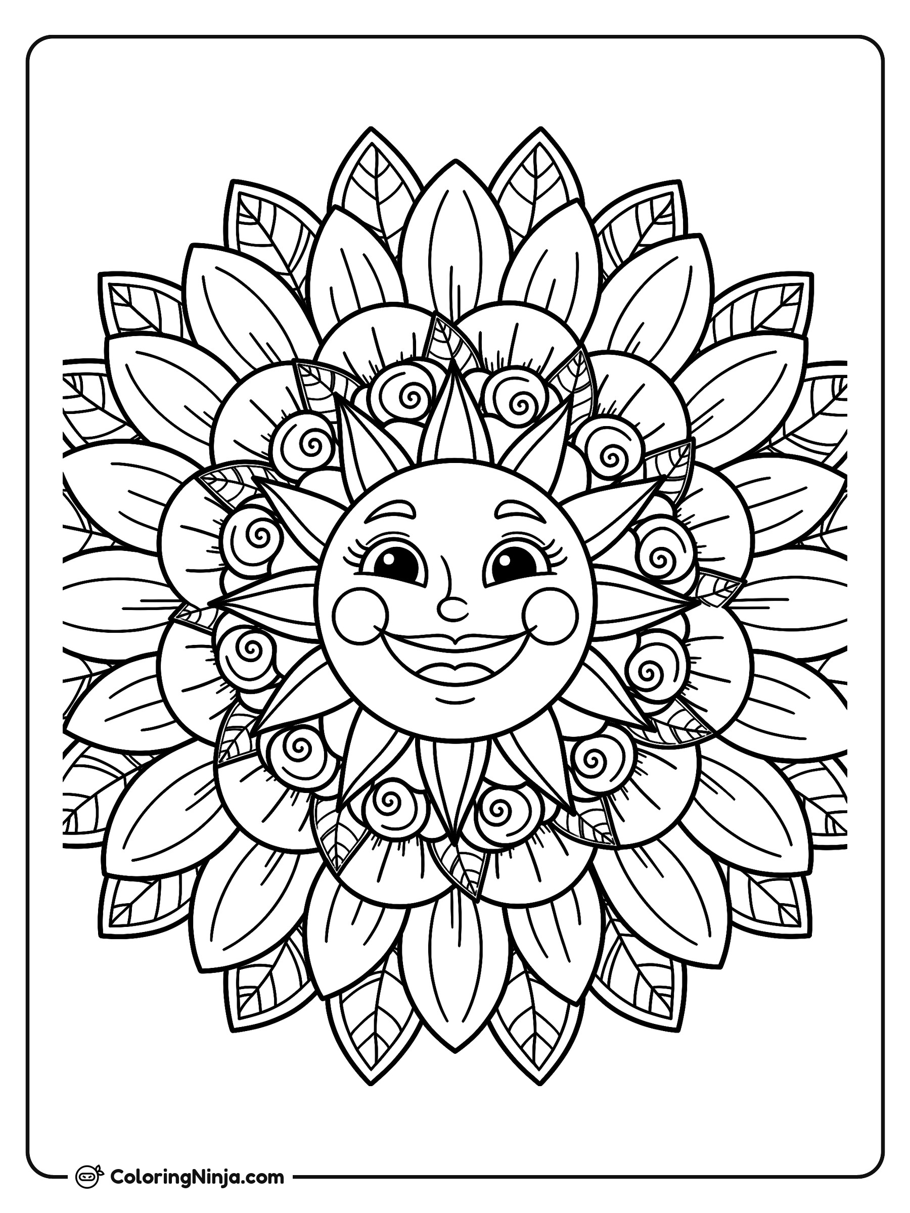 Mándala de Sol con Pétalos Florales: dibujo para colorear