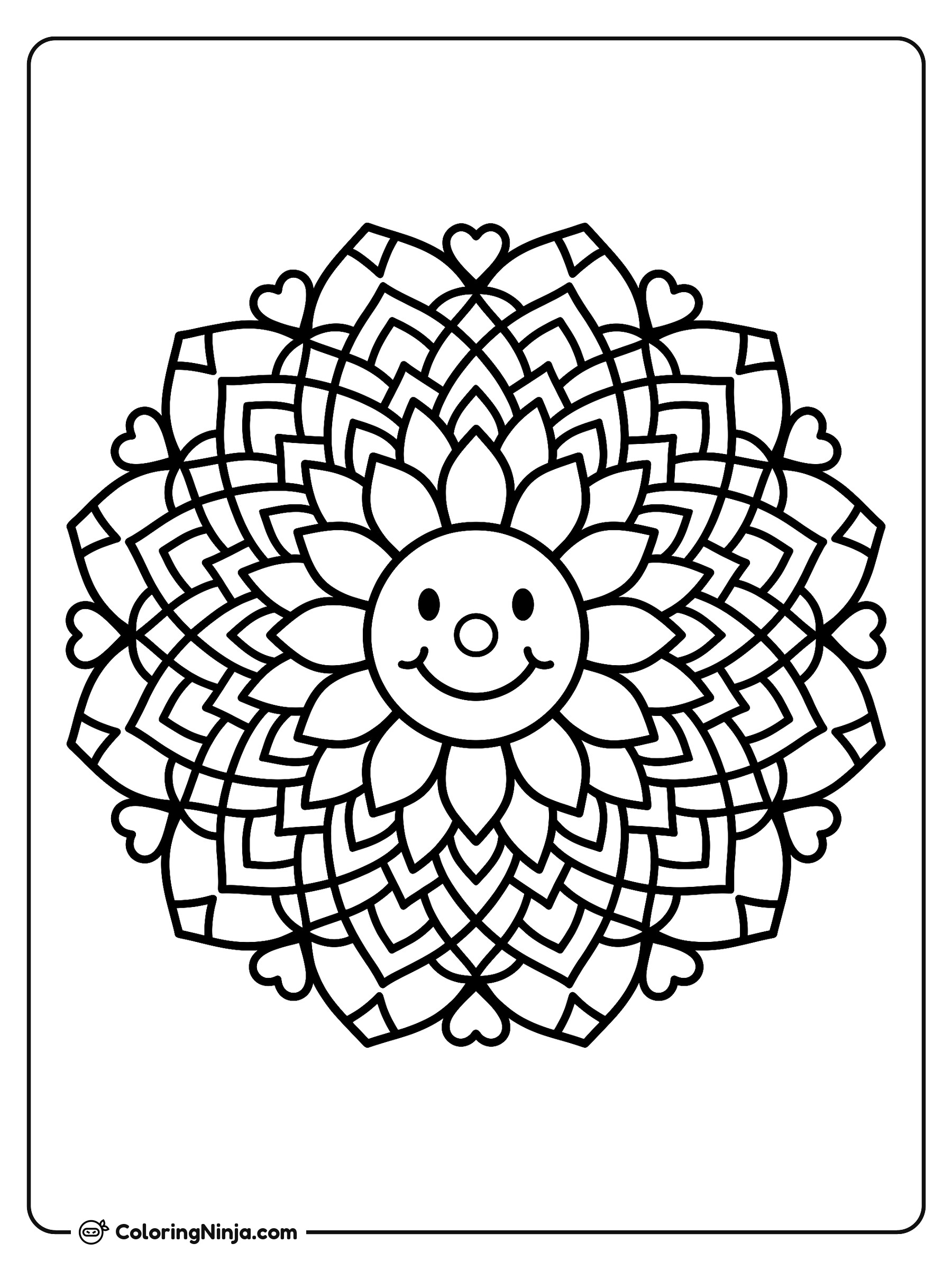 Radiant Sun Mandala Pattern Coloring Page