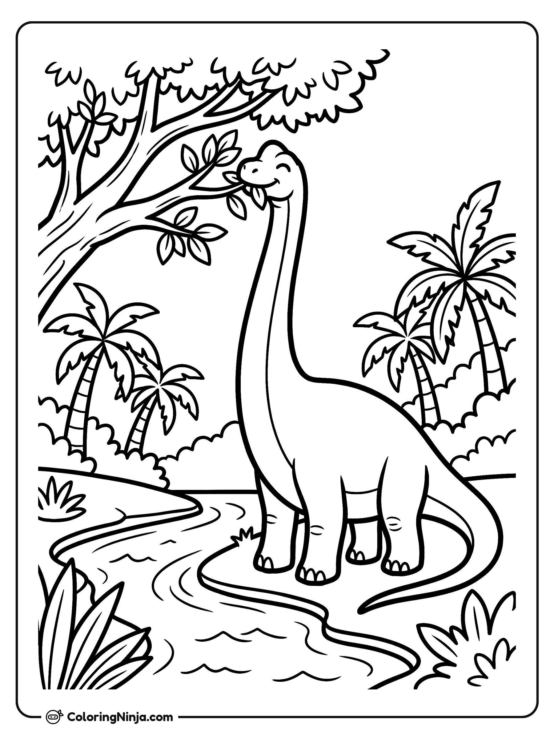 Brachiosaurus Eating High Jungle Leaves Coloring Page