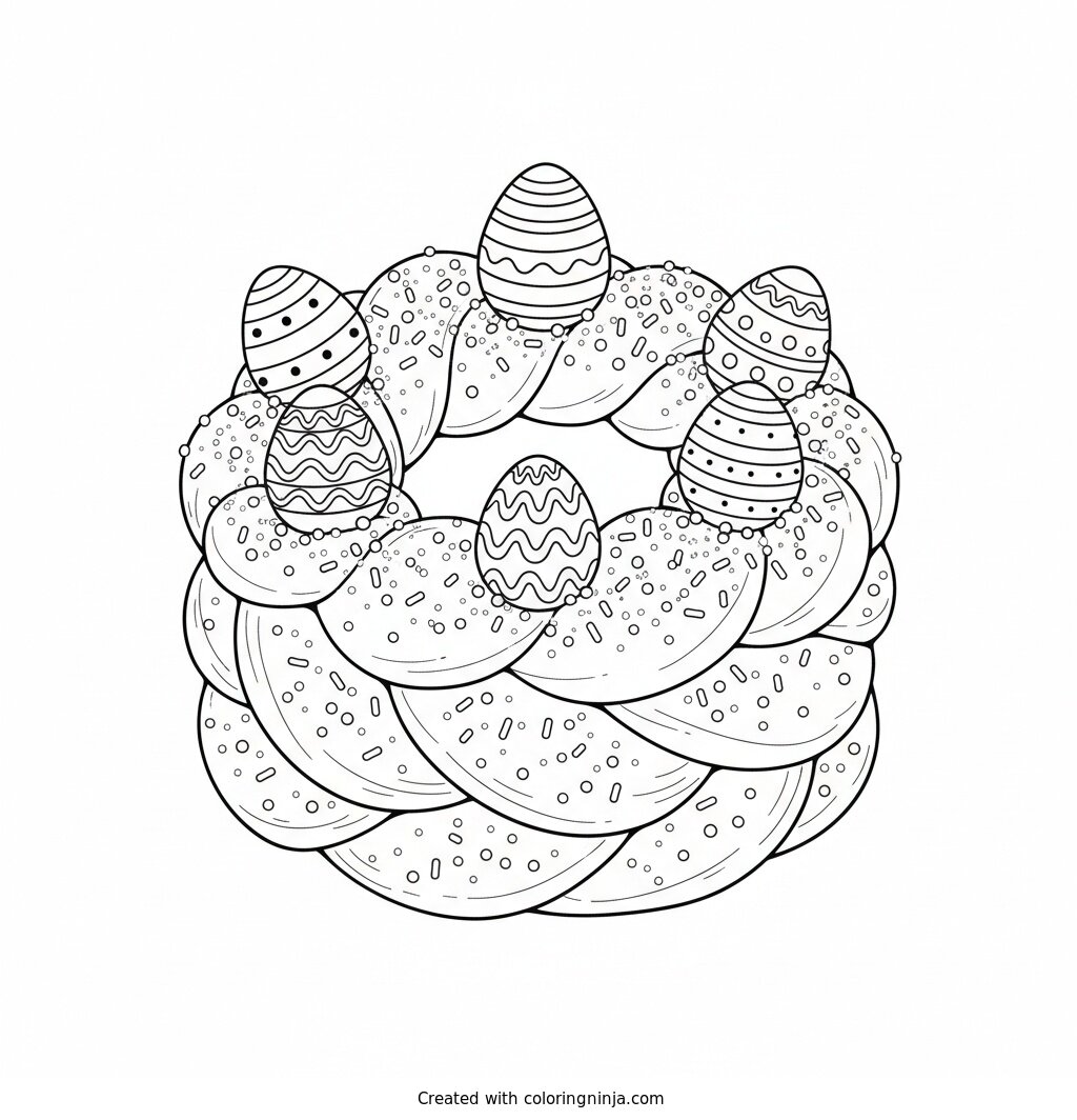 Braided Sweet Easter Bread Ring Coloring Page