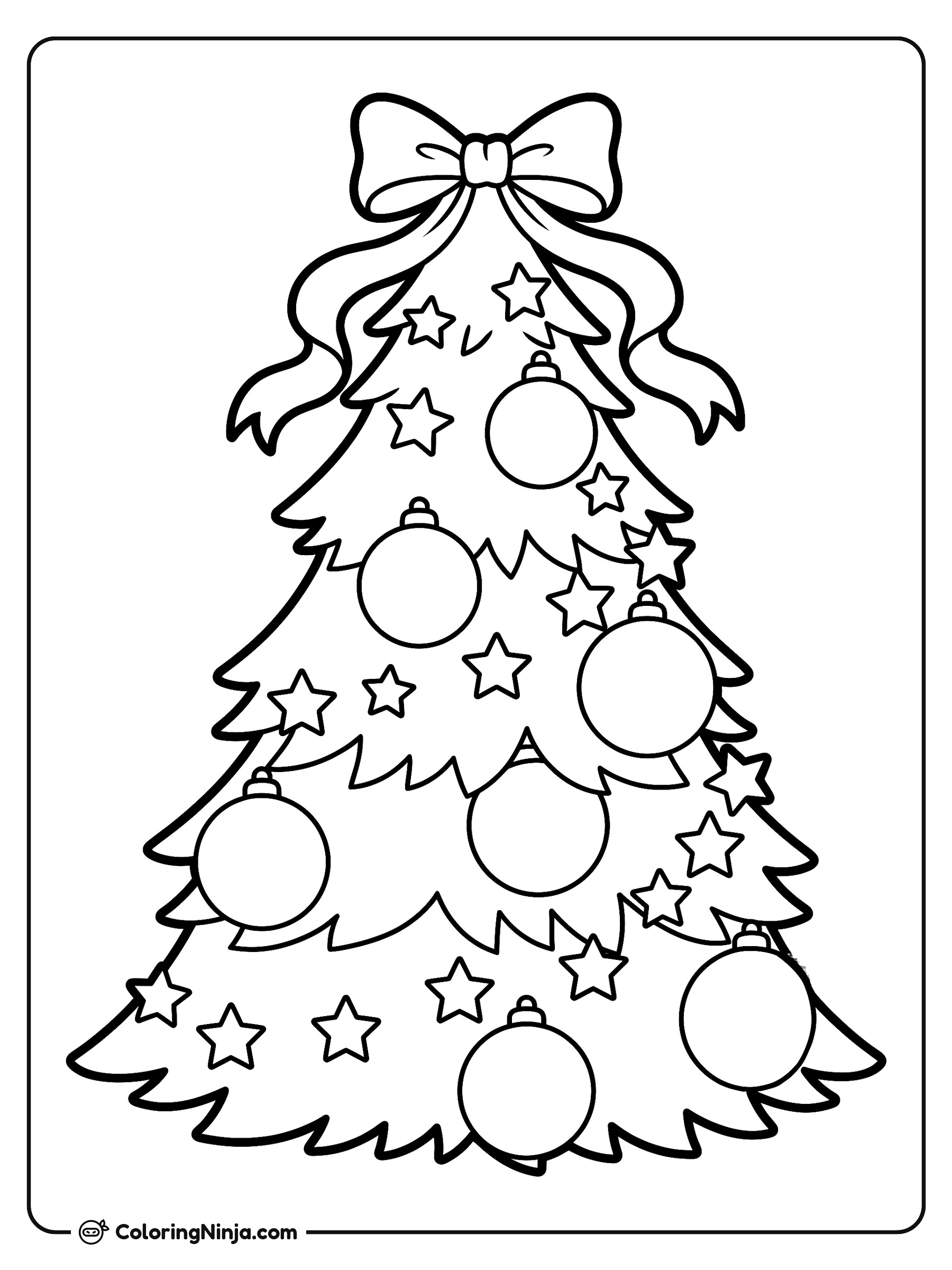 Classic Decorated Holiday Evergreen Tree Coloring Page