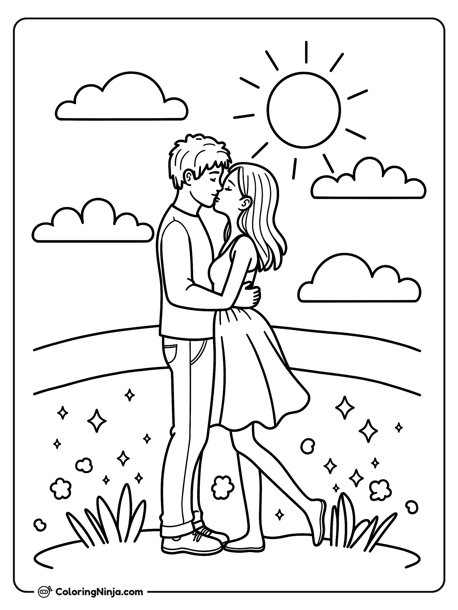 Beso dulce al amanecer: dibujo para colorear
