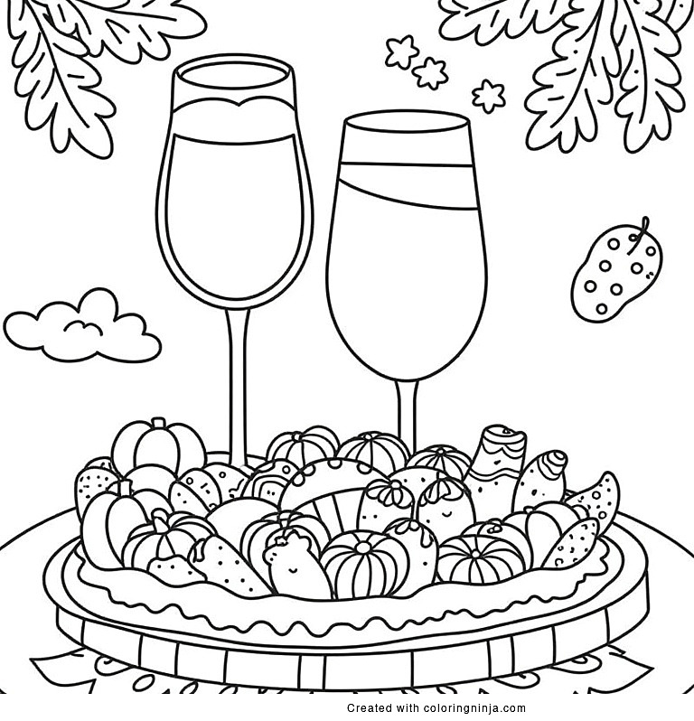 A coloring page of tapas and sangria