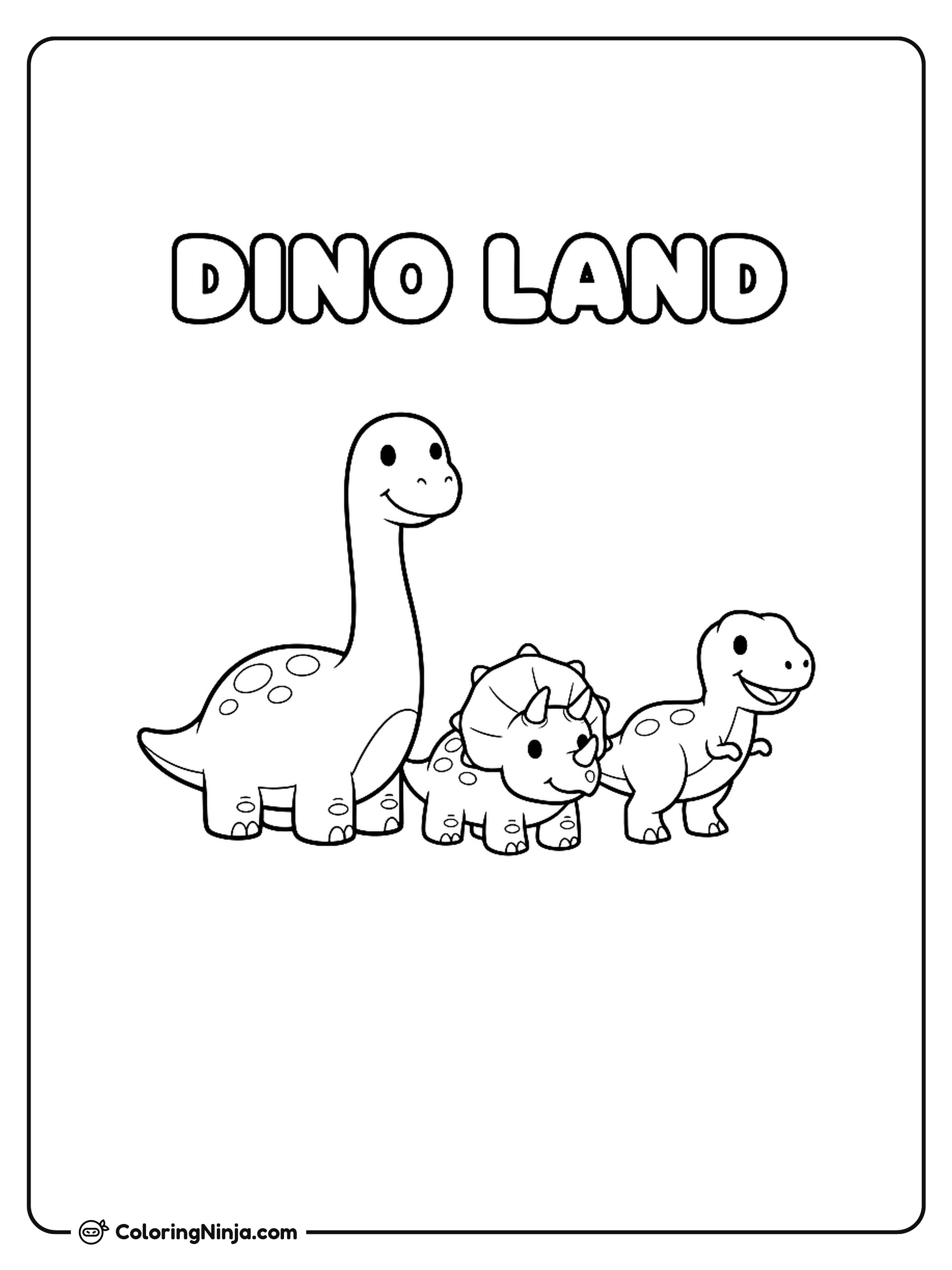 Friendly Dinosaurs In Dino Land Coloring Page