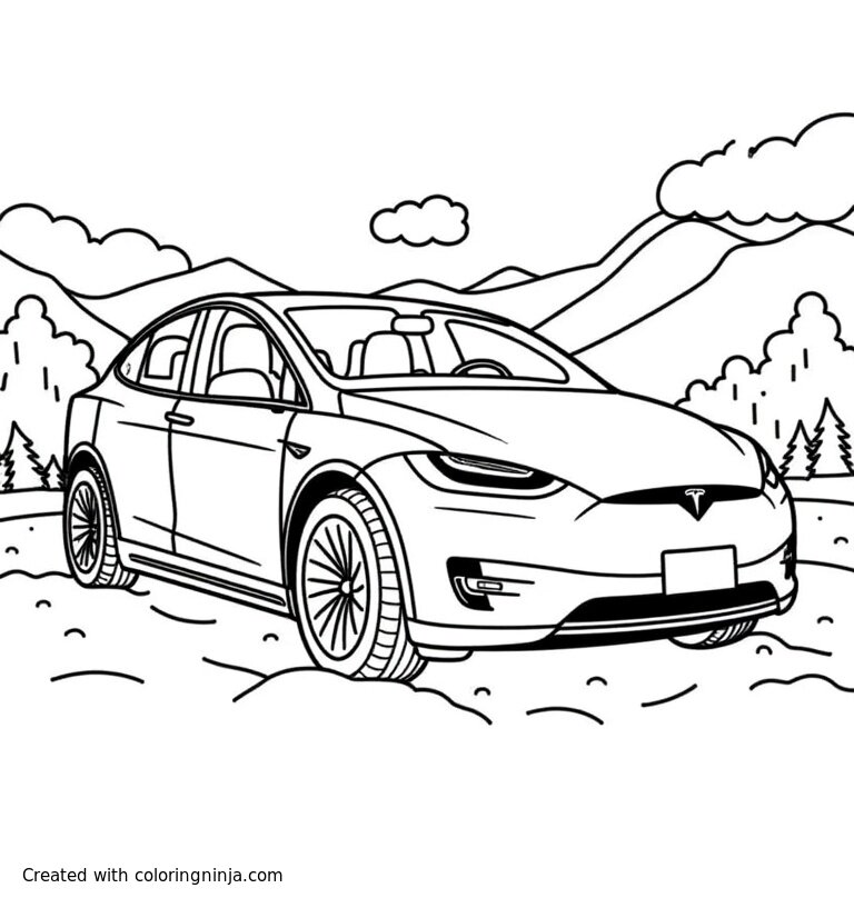 A coloring page of A Tesla model x