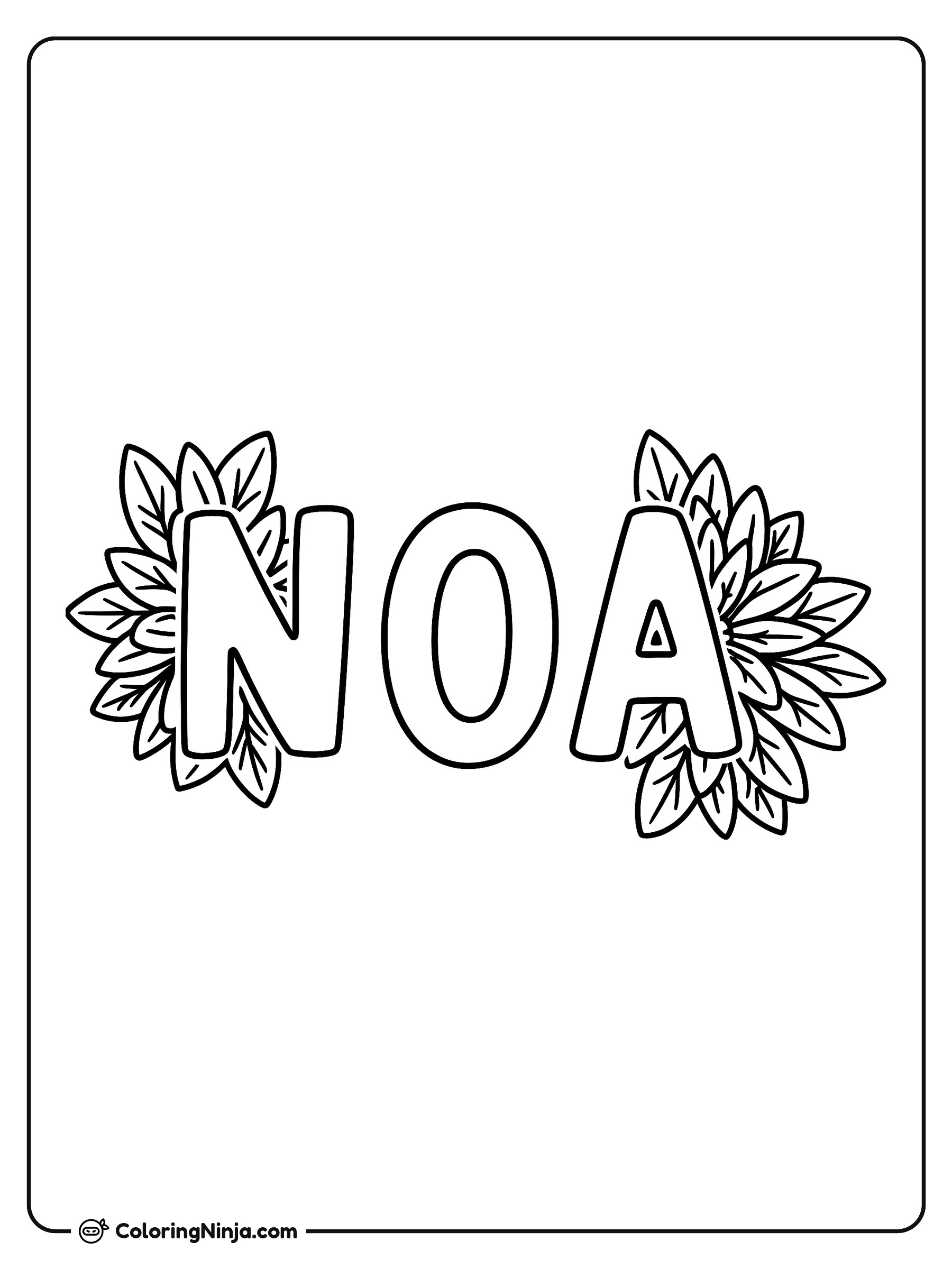 Nombre Noa rodeado de flores: dibujo para colorear