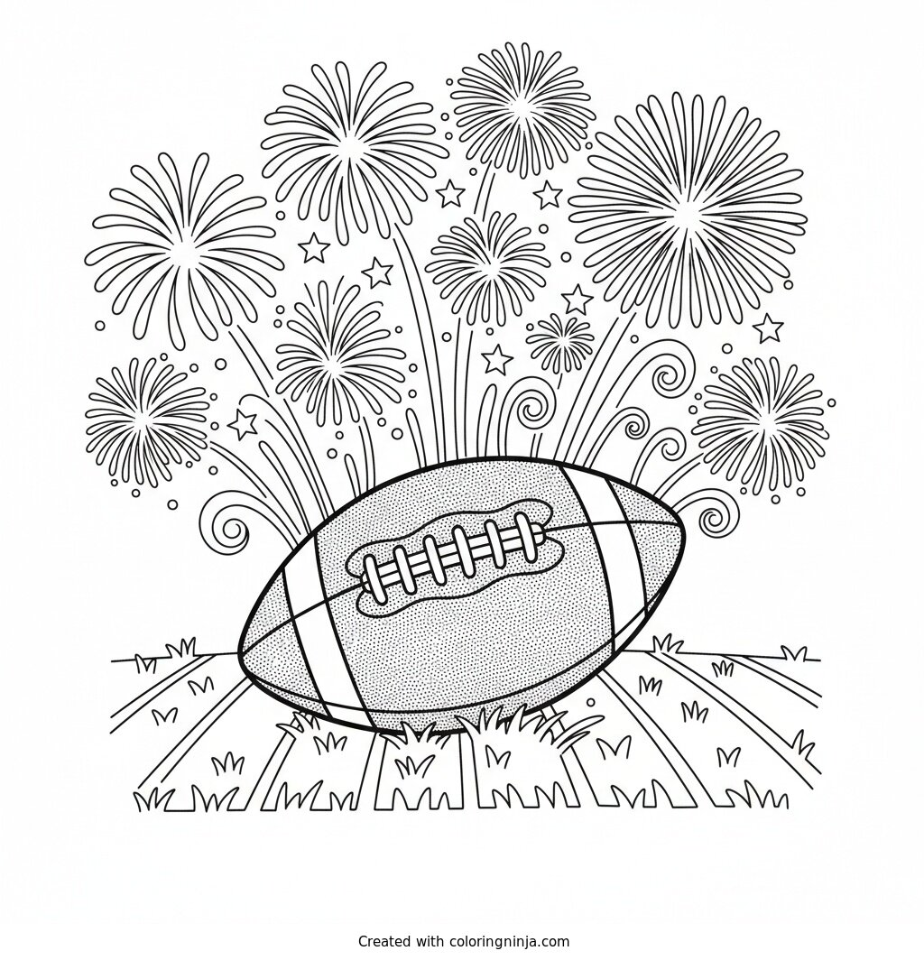 Football Field Fireworks Display Coloring Page