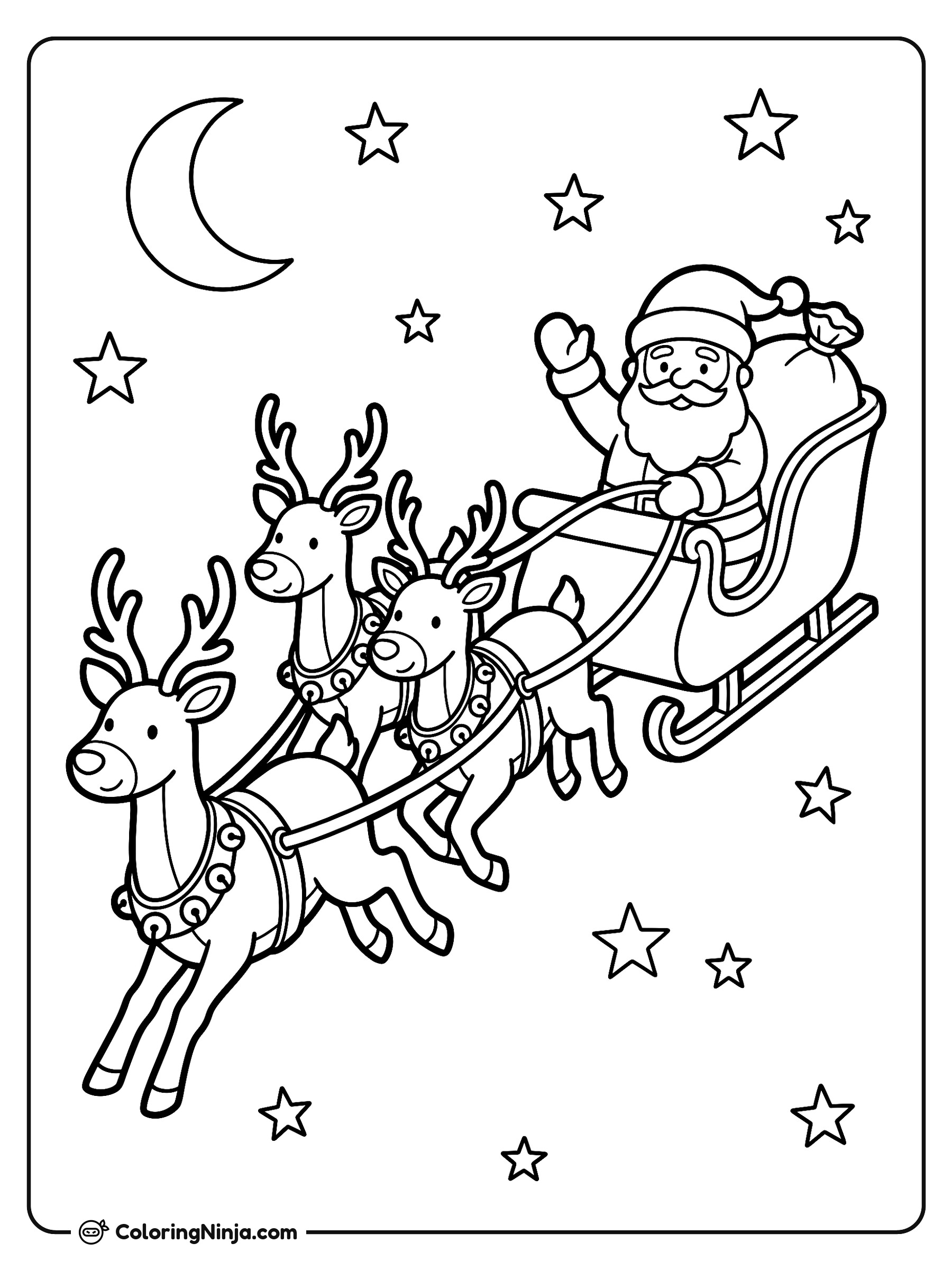 Renos Jalando el Trineo de Papá Noel: dibujo para colorear