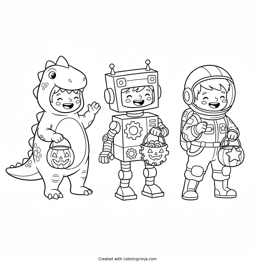 Trick or Treat Friends Coloring Page