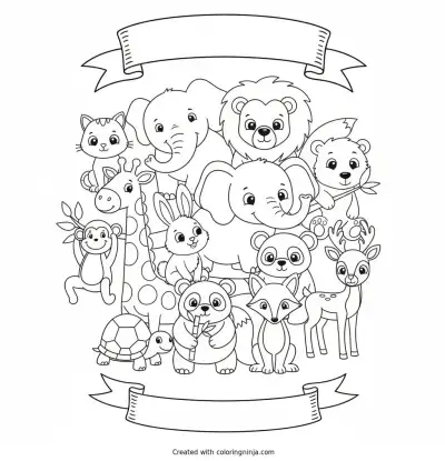 Cute Animals and Nature Friends Coloring Page