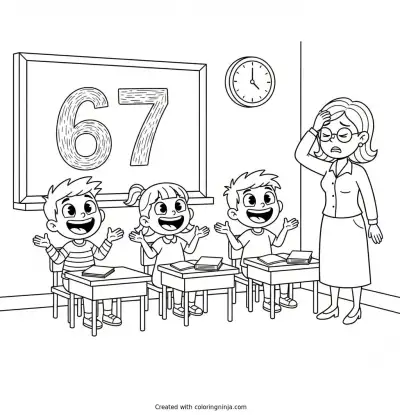 6 7 in the Classroom Coloring Page