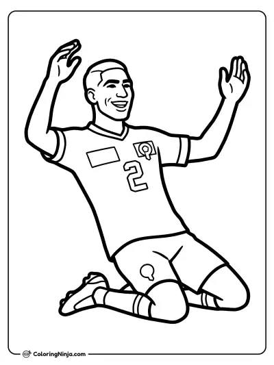 Achraf Hakimi Sliding Celebration Coloring Page
