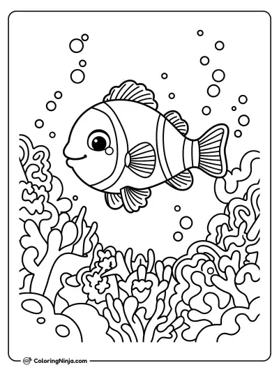 Clownfish Swimming in the Sea Coloring Page