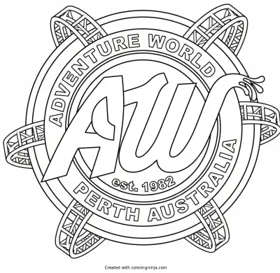 A coloring page of Adventure World Perth Australia Logo
