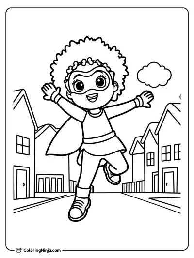 Pequeña superhéroe volando alto