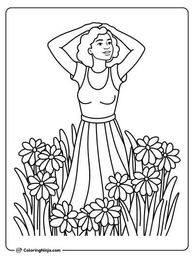 African American Woman in Flowers Coloring Page