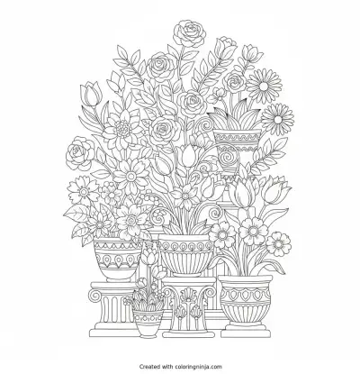 A Garden of Decorative Flowers Coloring Page