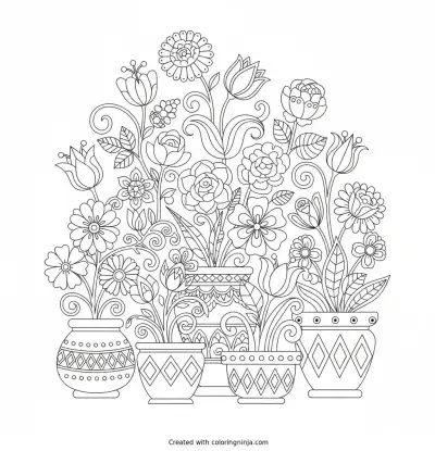A Garden of Decorative Flowers Coloring Page