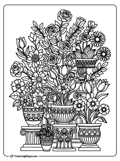 A Garden of Decorative Flowers Coloring Page