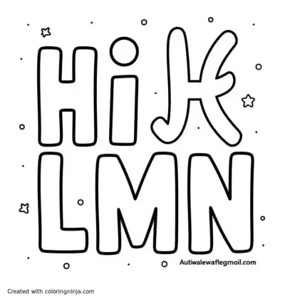 A coloring page of Alphabet with letters "HIJKLMN"