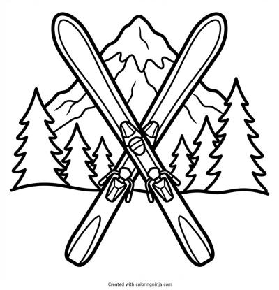 A coloring page of alpine ski