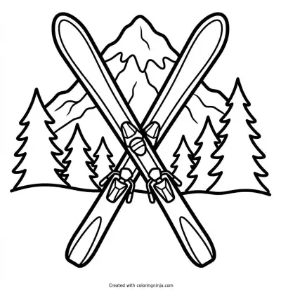 A coloring page of alpine ski
