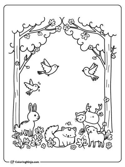 Playful Forest Friends Coloring Page