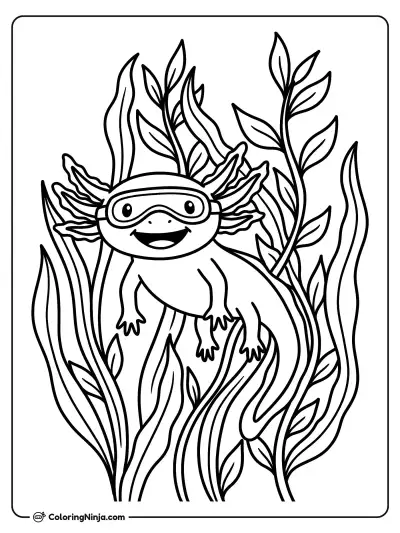 Underwater Axolotl Swimming Adventure Coloring Page