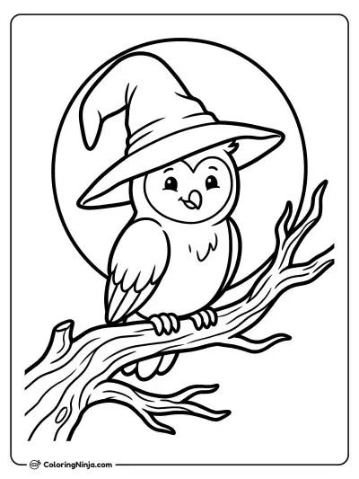 Little Owl Under the Moon Coloring Page