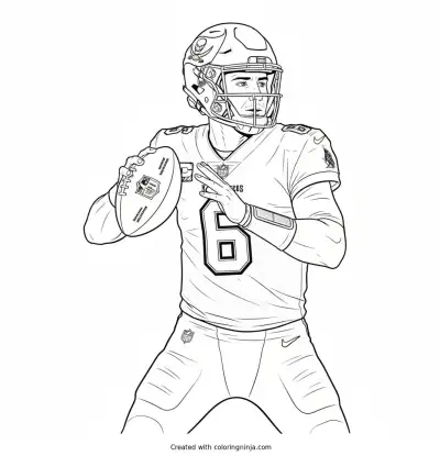 Baker Mayfield Launching a Deep Pass Coloring Page
