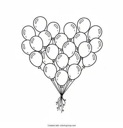 A coloring page of balloons in heart shape