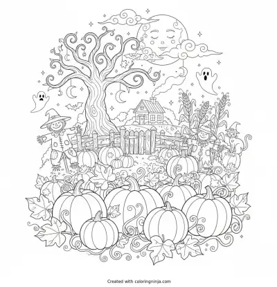 Aesthetic Autumn Pumpkin Patch Coloring Page