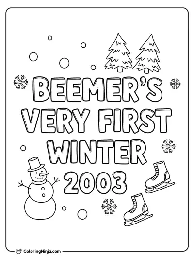 Beemer's Very First Winter 2003 Title Page Coloring Page