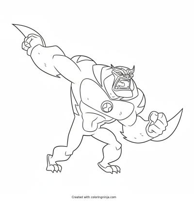 A coloring page of Ben 10's Rath Ready to Pounce