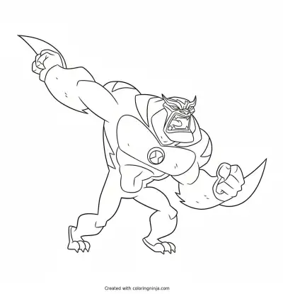 A coloring page of Ben 10's Rath Ready to Pounce