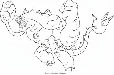 A coloring page of Ben 10's Spiky-Tailed Humungousaur