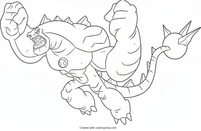 A coloring page of Ben 10's Spiky-Tailed Humungousaur