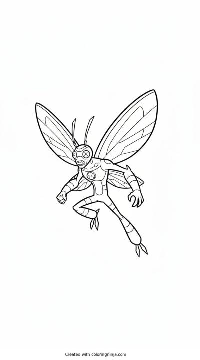 A coloring page of Ben 10's Stinkfly Ready for Action