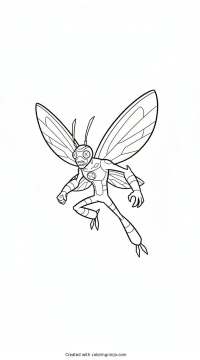 A coloring page of Ben 10's Stinkfly Ready for Action