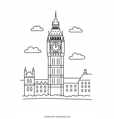 A coloring page of Big Ben in London