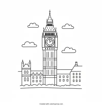 A coloring page of Big Ben in London
