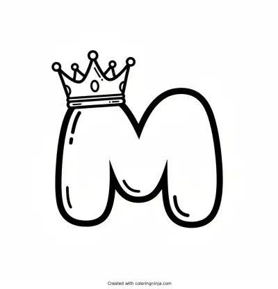 Big Bubble Letter Initial M with a Crown on Top Coloring Page