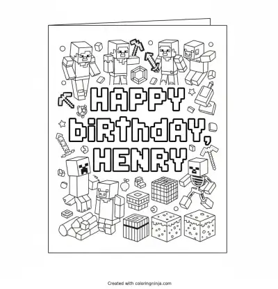 Minecraft Birthday Card for Henry Coloring Page